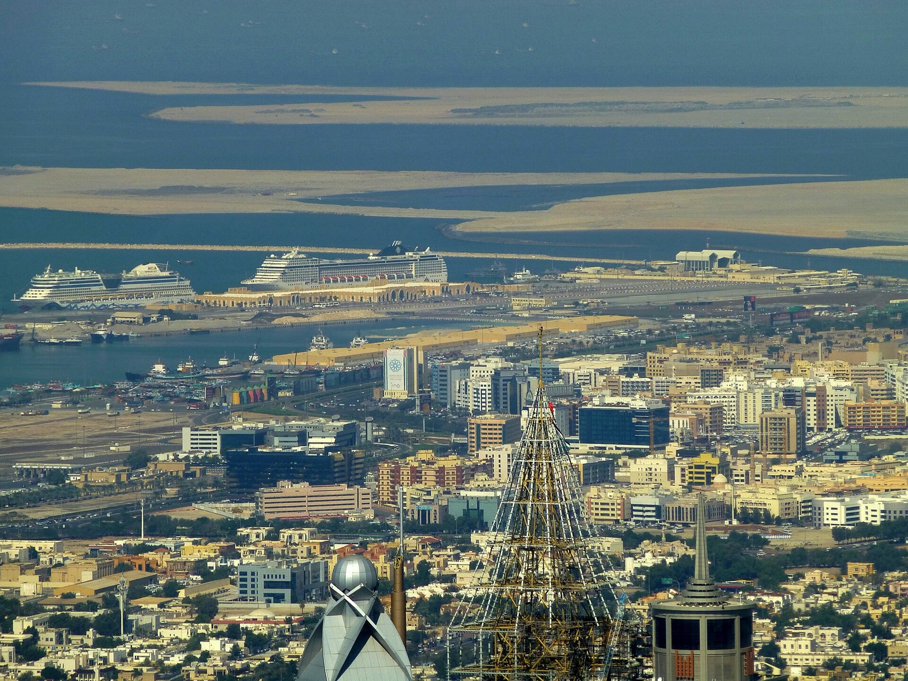 View across a Gulf port and city waterfront
